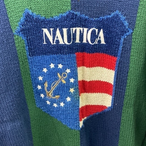 Vtg Nautica Mens Shield Green Blue Sz L Sweater - Picture 3 of 9